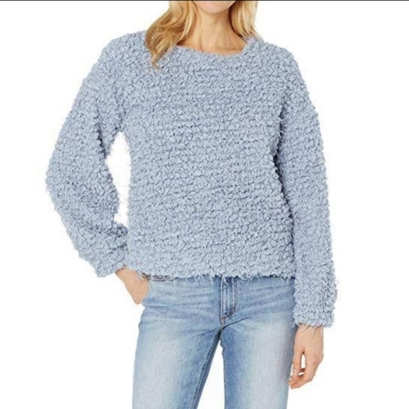 Vince Camuto Top Textured Eyelash Pullover Mock Neck Long Sleeve Grey Blue M NWT - Picture 2 of 8
